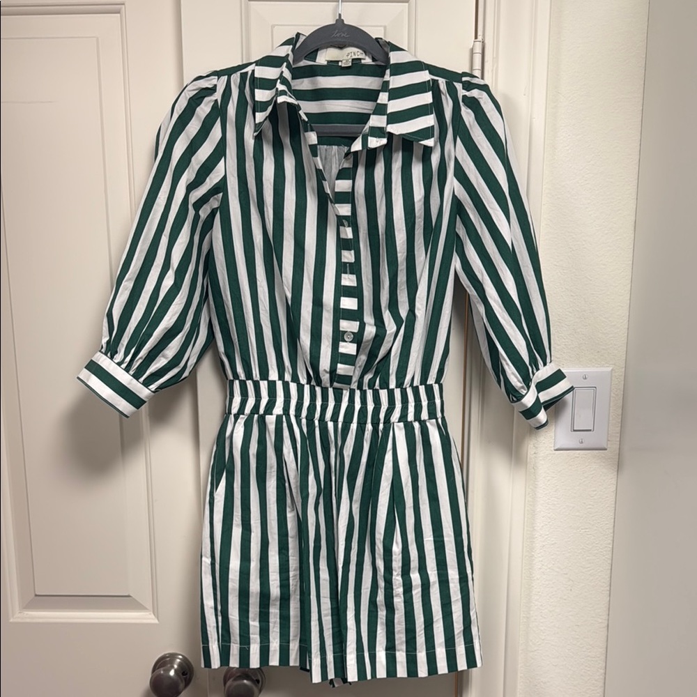 Green and White Striped Romper size M
